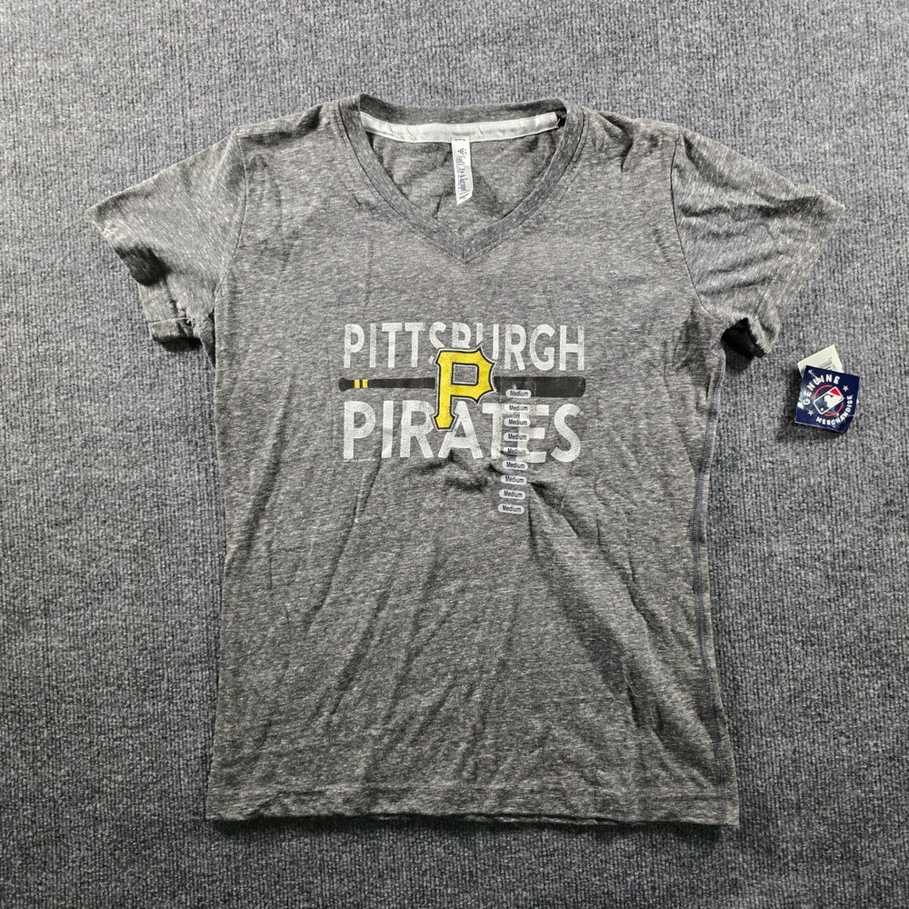 NWT Soft As A Grape Pittsburgh Pirates MLB Ladies V-Neck T-Shirt Smoke Gray Med